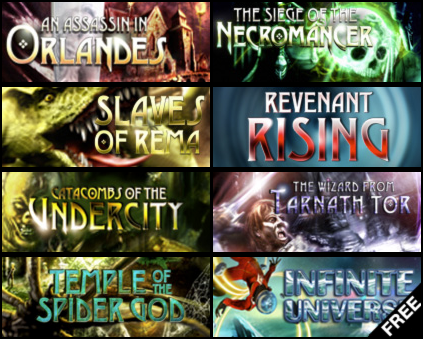 Go Adventure! Logos for some of the Tin Man Games game books.